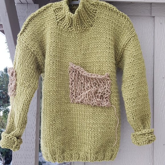 Wool winter set, sweater, matching hat and scarf,olive green color, hand knitted - Picture 3 of 13